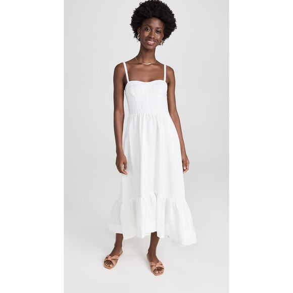 JONATHAN SIMKHAI White Kitzia Linen Cover Up Bustier Midi Dress Size Large - Picture 1 of 12